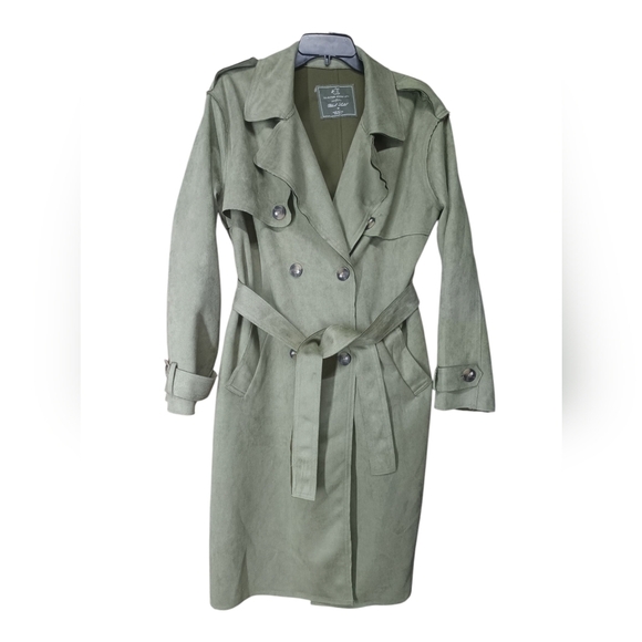 Black Label Jackets & Blazers - Black Label Green Trench Coat with Shoulder Epaulettes
